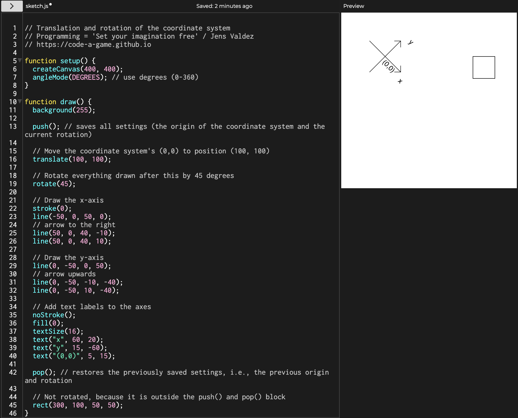 Translation and rotation of the coordinate system